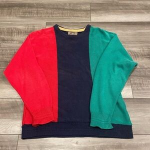 Vintage 90’s Colorblock Sweater - Red, Green, and Navy Size Large